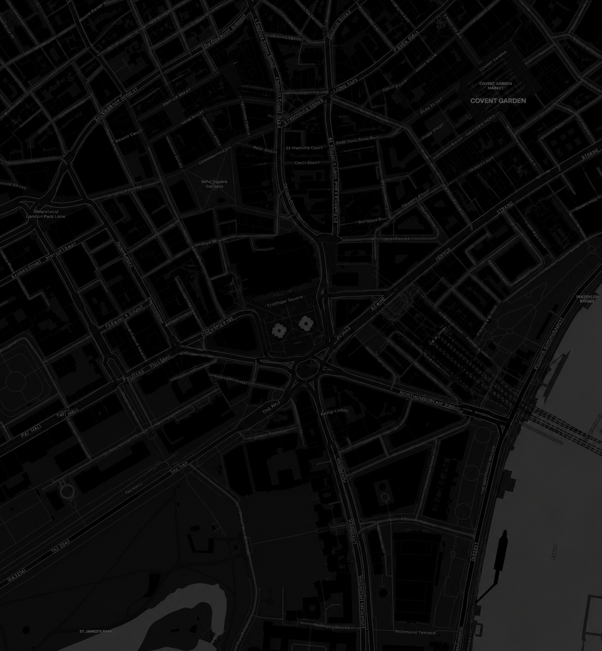 Dark street map of central London